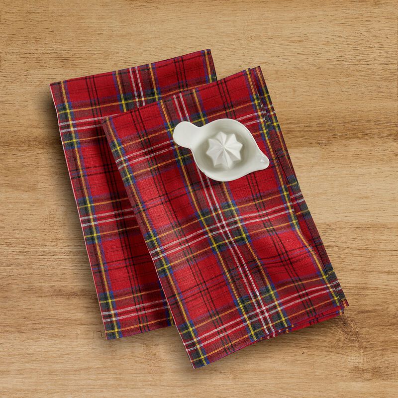Solino Home 100% Pure Linen Kitchen Towels Set of 2 - 17 x 26 Inch | Classic Tartan Plaid