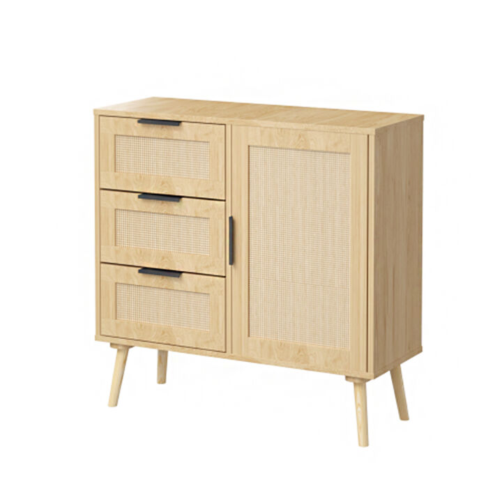 Modern Rattan Wood Dresser Wood Storage Cabinet Sideboard for Bedroom, Living Room, Entryway, Hallway