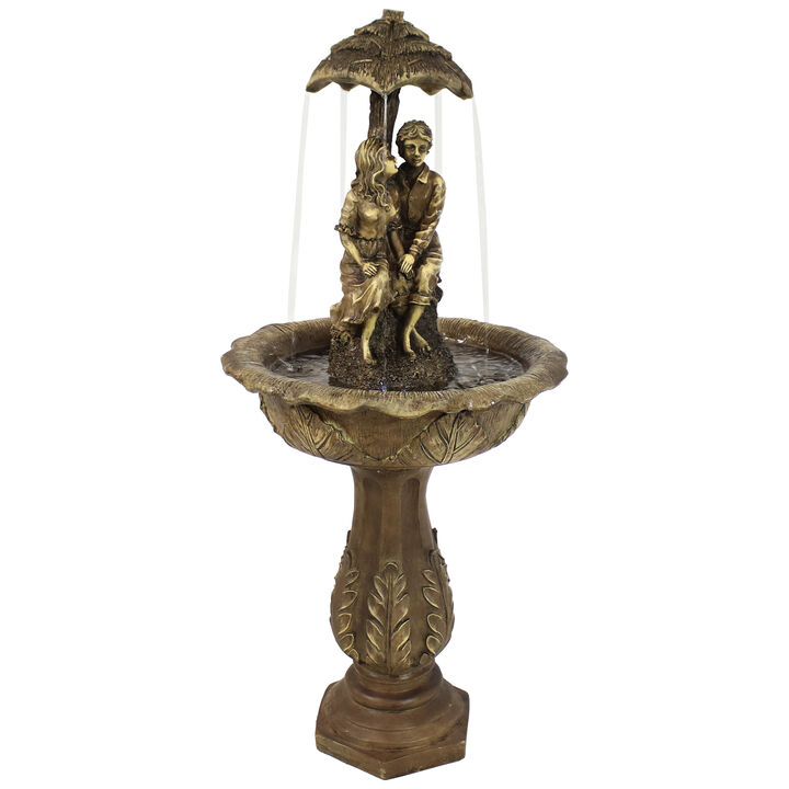Sunnydaze Lovers Umbrella Solar Fountain with Battery/LED Lights - 43 in