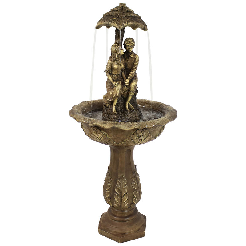 Sunnydaze Lovers Umbrella Solar Fountain with Battery/LED Lights - 43 in