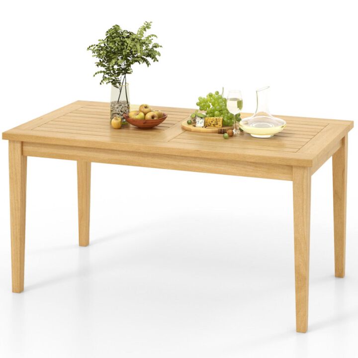 Hivvago 20 Inch x 35.5 Inch Outdoor Teak Wood Coffee Table with Slatted Tabletop for Balcony
