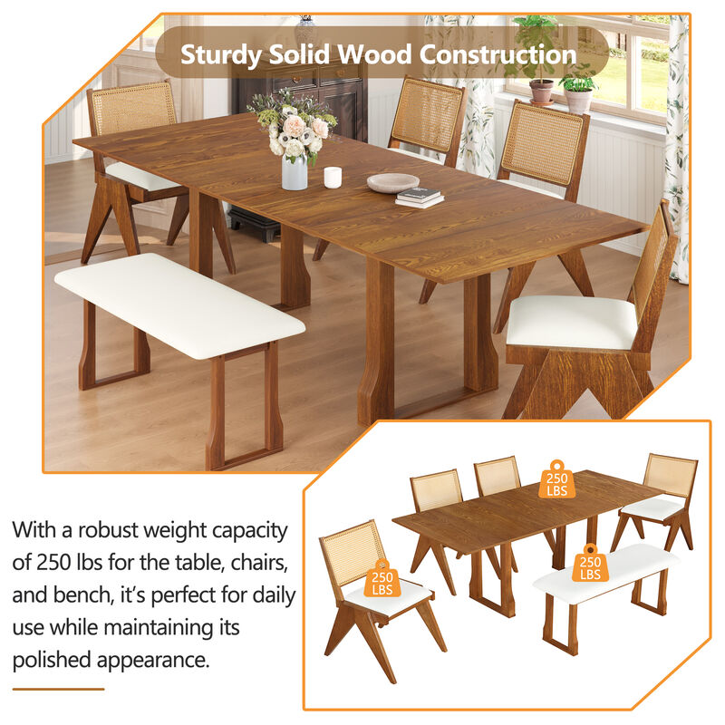 Merax Modern 6-Piece Extendable Dining Table Chairs Bench Set