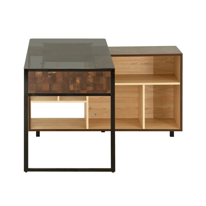 L-Shaped Corner Desk With Multiple Storage, Oak