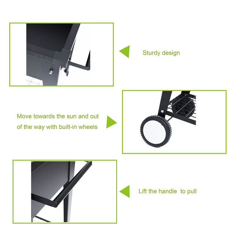LuxenHome Black Mobile Metal Raised Garden Bed Planter Cart with Legs