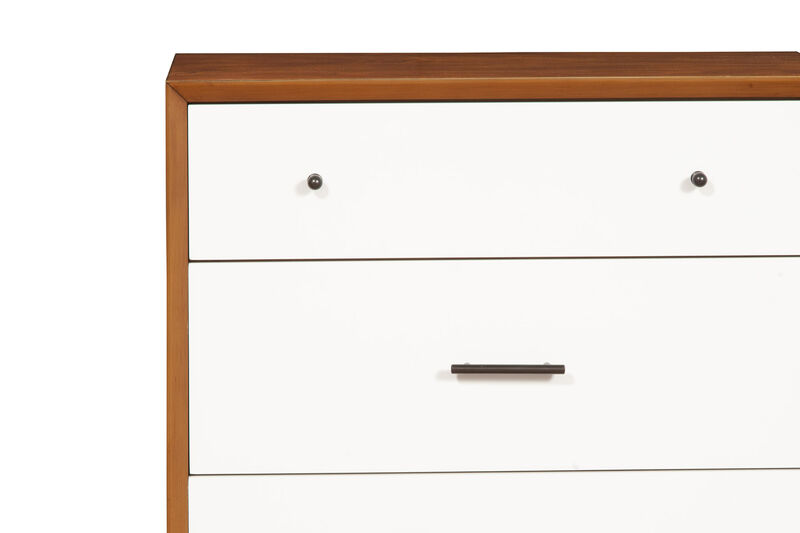 Modern Style Wooden Chest With Three Drawers and Flared Legs, Brown and White-Benzara