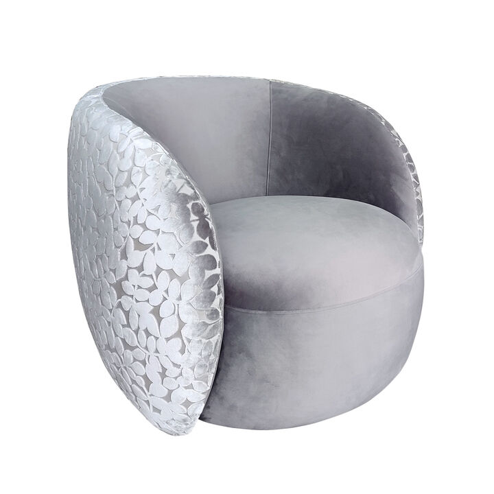 Pasargad Home Allure Modern Swivel Base Barrel Chair, Grey