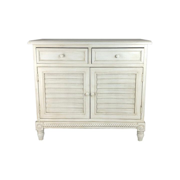 2 Door Wooden Cabinet with Shutter Design Front and Round Knob, Black-Benzara