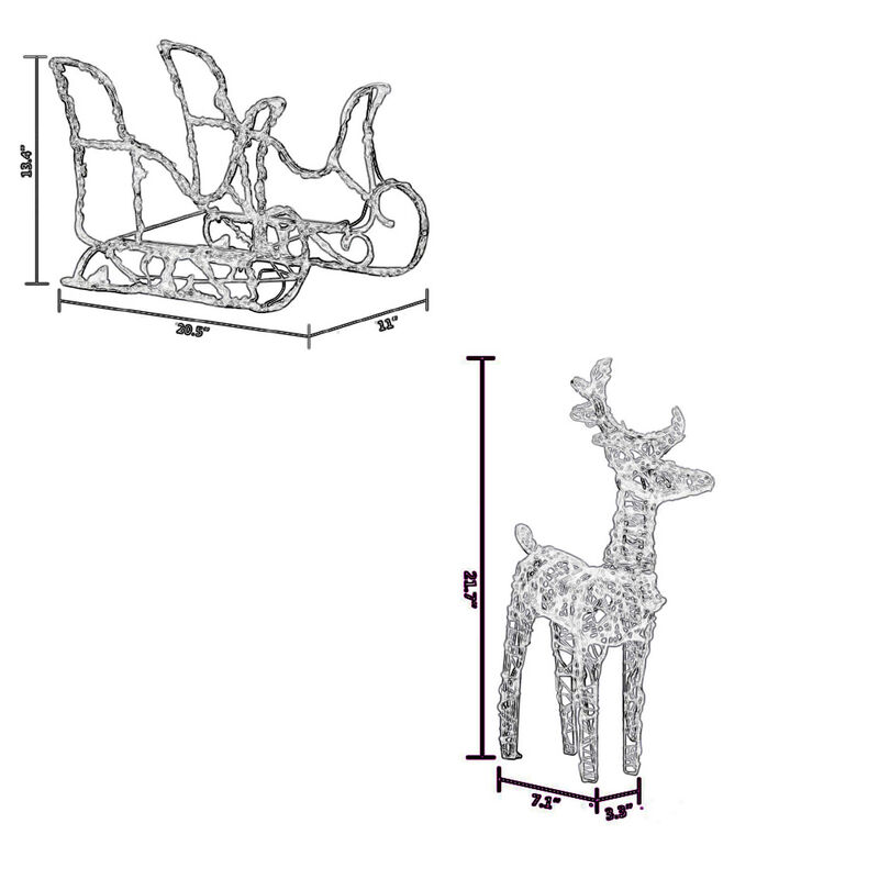 Garden 4pc Reindeer and Sleigh Christmas Decoration, 240 LEDs, White - Benzara