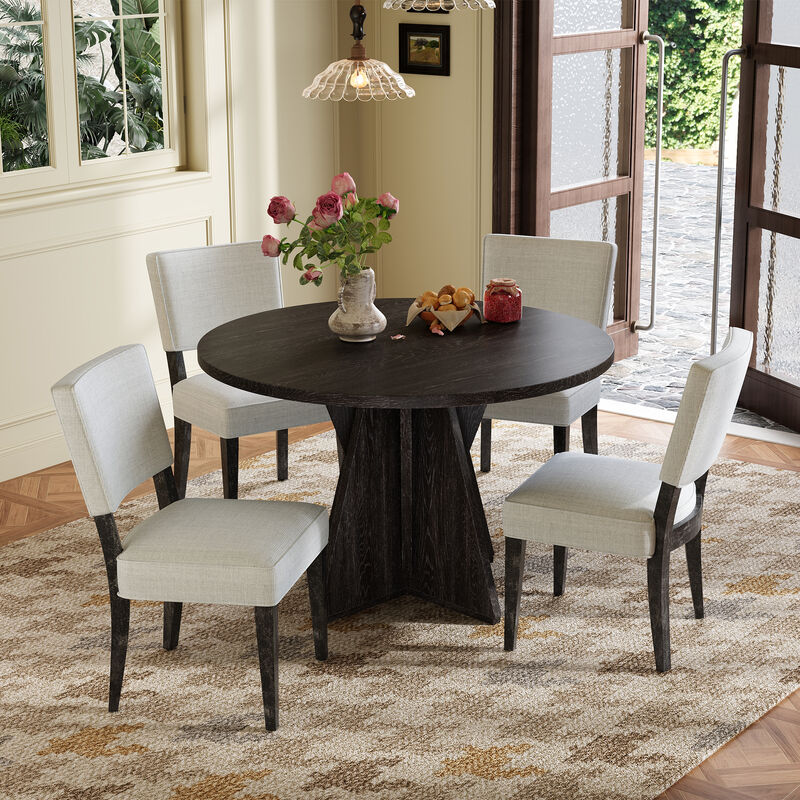 Merax Retro 5-Piece Round Dining Table Chairs Set