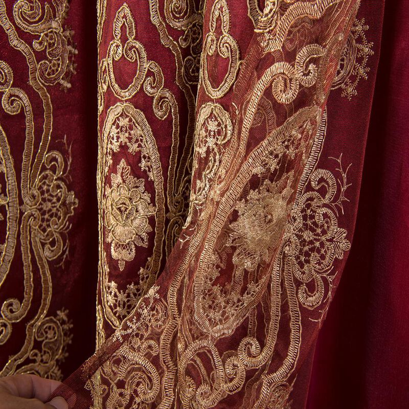 RT Designers Collection Dayton Emb Attached Valance Backing Blackout Window Curtains 50" x 84" Burgundy/Gold