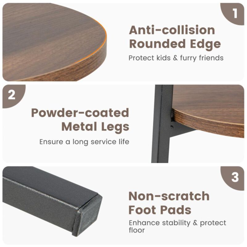 Hivvago 2-Tier Round End Table with Open Shelf and Triangular Metal Frame