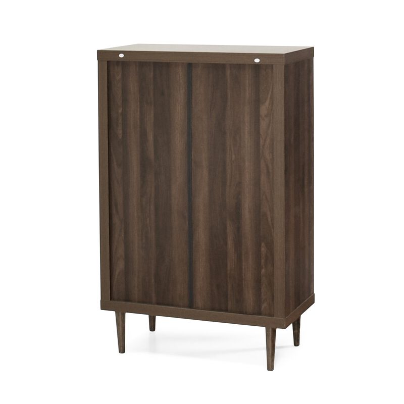 Minie Tall Dresser Chest, 5 Drawers, Rubberwood, Modern Walnut Brown - Benzara