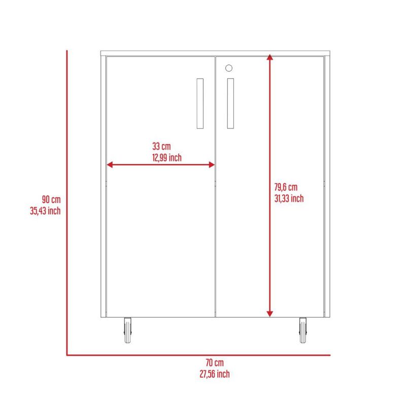 Storage Cabinet, Casters, Double Door, Two Interior Shelves - Black