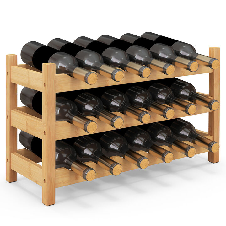 3-Tier Wicker Freestanding Countertop Wine Bottle Organizer-Natural