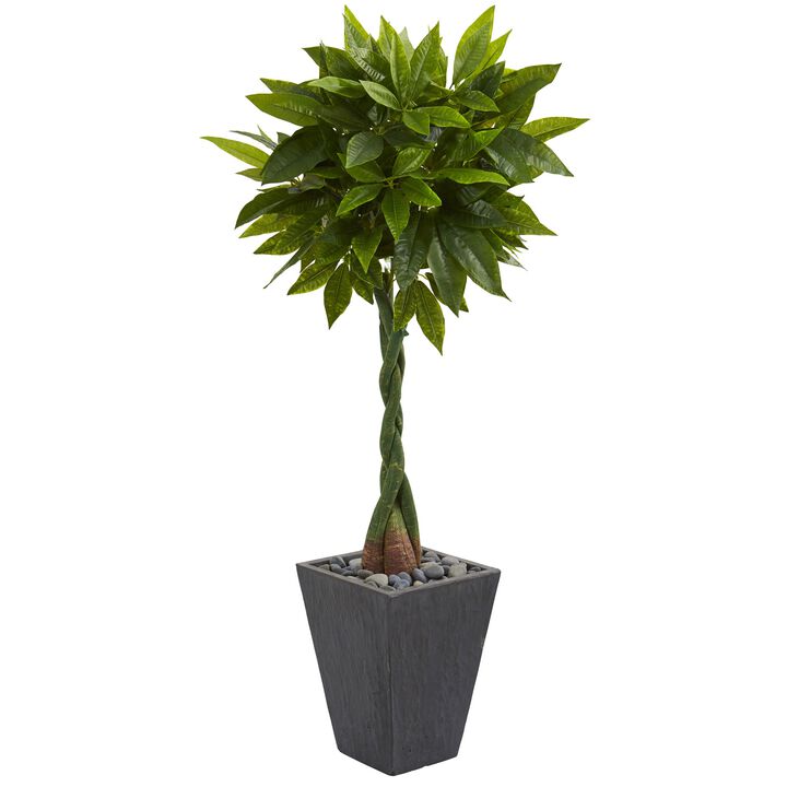 Hivvago 5 Feet Money Artificial Tree in Slate Planter (Real Touch)