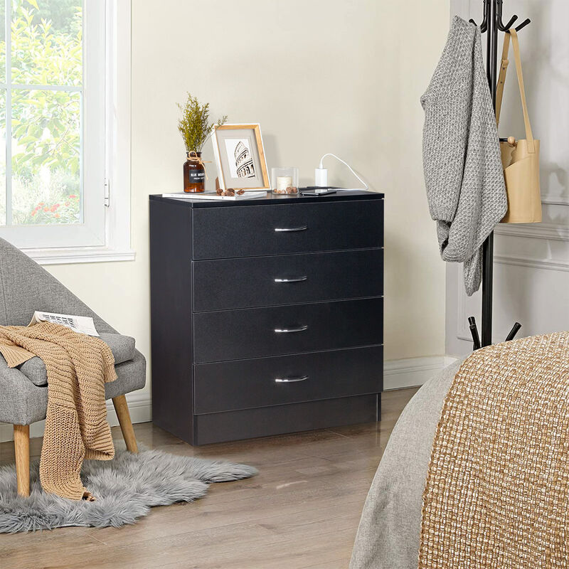 4-Drawer Nightstand Dresser in PB Wood with USB Ports & Outlet for Bedroom Storage