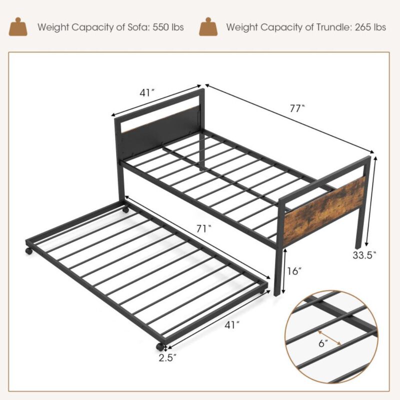Hivvago Twin Metal Daybed with Trundle Lockable Wheels
