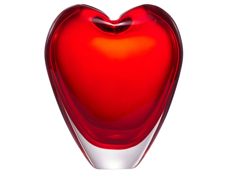Hand Blown Red Love Heart Shaped Sommerso Art Glass Vase