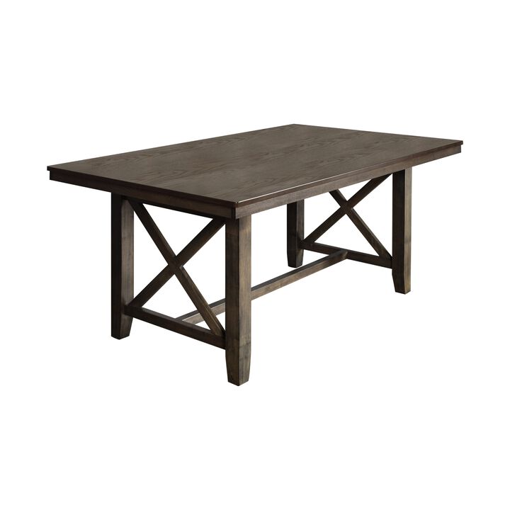 Luo 66 Inch Dining Table, Rustic Crossed Base, Rectangular Brown Wood Top - Benzara