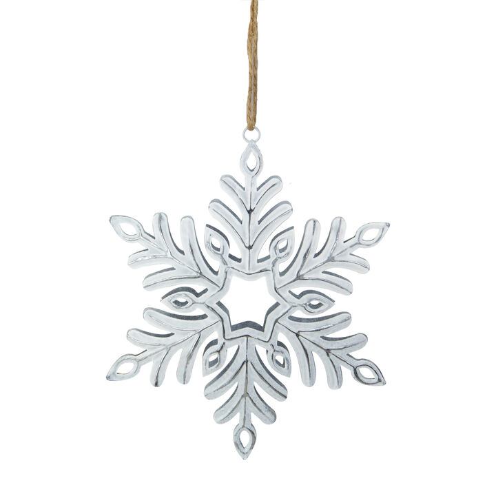 5.5" Silvery White Metal Snowflake Christmas Ornament