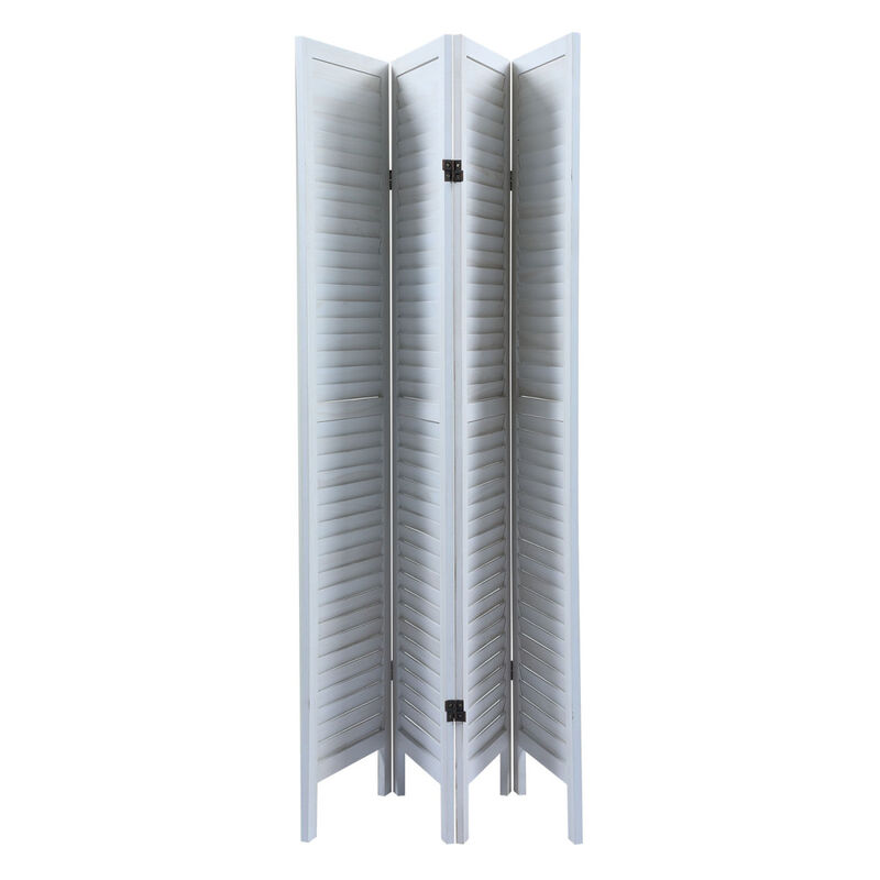 Sycamore Wood 4 Panel Screen Folding Louvered Room Divider Old White