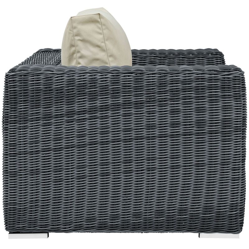 Modway Summon Wicker Rattan Outdoor Patio Sunbrella Armchair in Canvas Antique Beige
