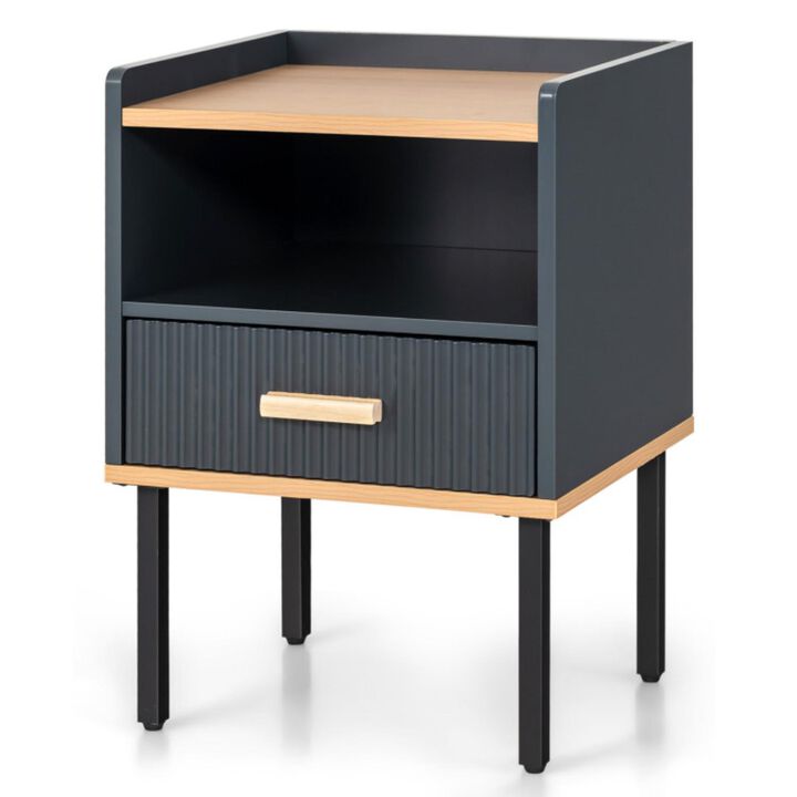 Hivvago Nightstand Bedside End Table with Drawer and Open Shelf for Living Room Bedroom-Gray