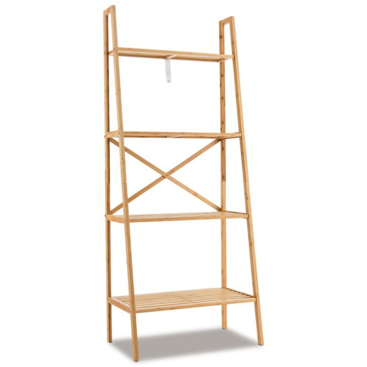 Hivvago 58 Inch 4-Tier Bamboo Ladder Bookshelf