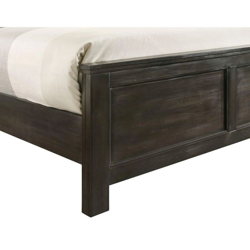 Aver Queen Size Bed, Transitional Carved Panel Design, Nutmeg Brown Wood - Benzara
