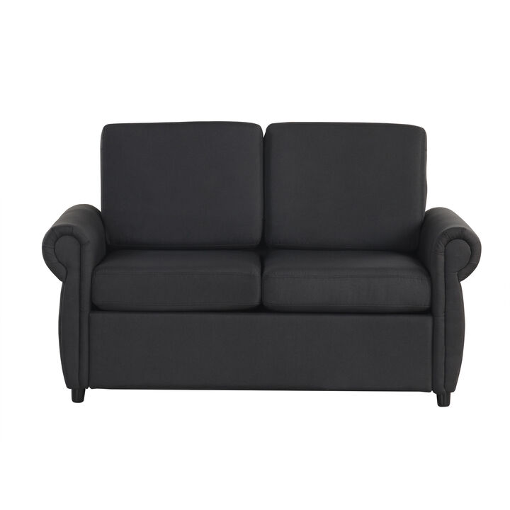 57.9" Orisfur Pull Out Sofa Bed  Loveseat Sleeper with Twin Size Memory Mattress with Two USB Ports for Living Room Spaces (Old SKU:WF305474AAE), Grey