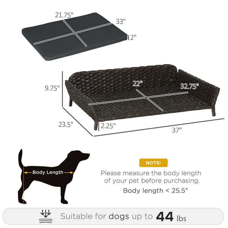 Charcoal Pet Lounger: Woven Rattan Dog Bed with Plush Cushion