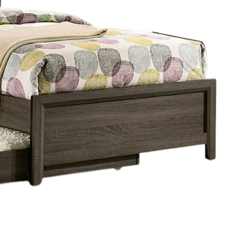 Meli Full Size Bed, Tufted Fabric Upholstery, Dark Gray Solid Wood - Benzara