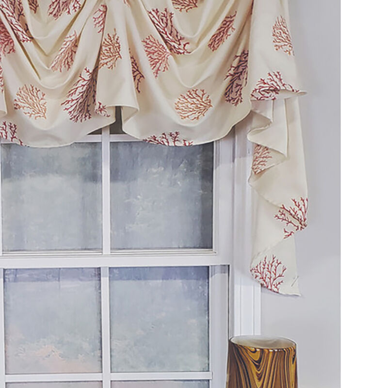 RLF Home Luxurious Modern Design Classic Deep-Sea Victory Swag 3-Scoop Window Valance 50" x 25" Coral