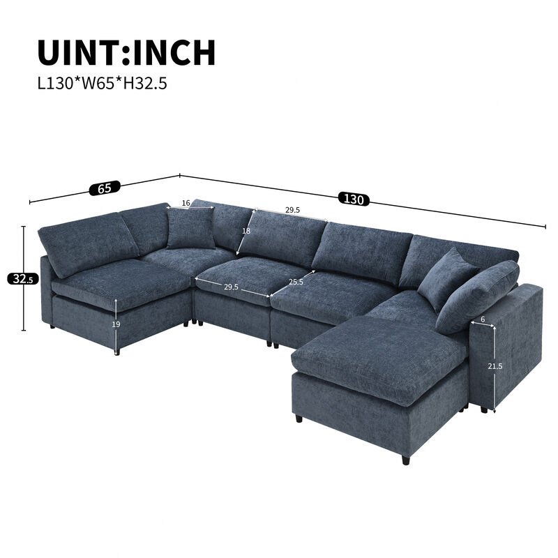 Merax 6 Seats Chenille Sofa Set with Ottoman