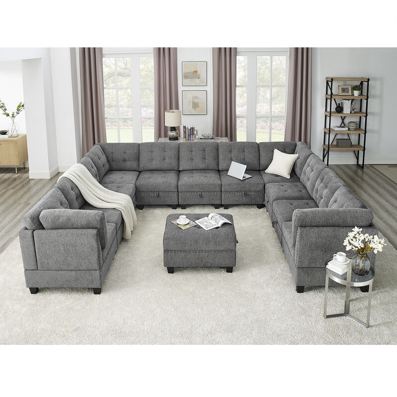 Modular U-Shape Sectional Sofa Set in Grey