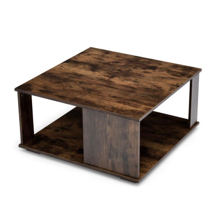 Hivvago 2 Tiers Square Coffee Table with Storage and Non-Slip Foot Pads