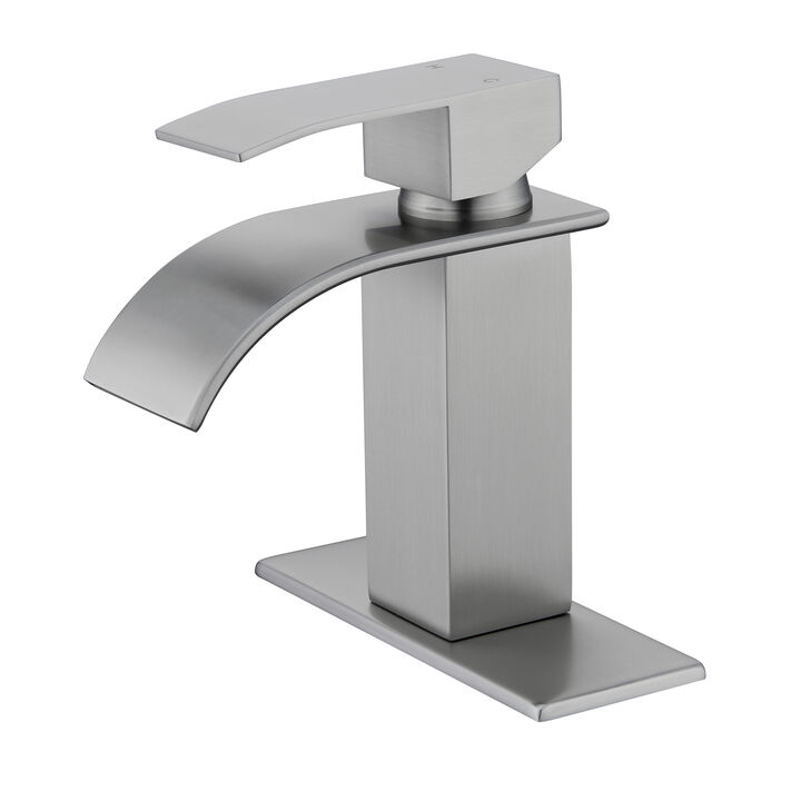 Mondawe Single Handle Bathroom Sink Faucet, Waterfall Spout Bathroom Sink Faucet for Bath and RV Sinks, Deck Mount 1 hole or 3 holes
