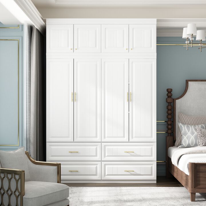 FUFU&GAGA 8-Door Wardrobe Closet with 4 Drawers, Cube Storage, and Hanging Rod - Coastal Style White Armoire Wardrobe Cabinet