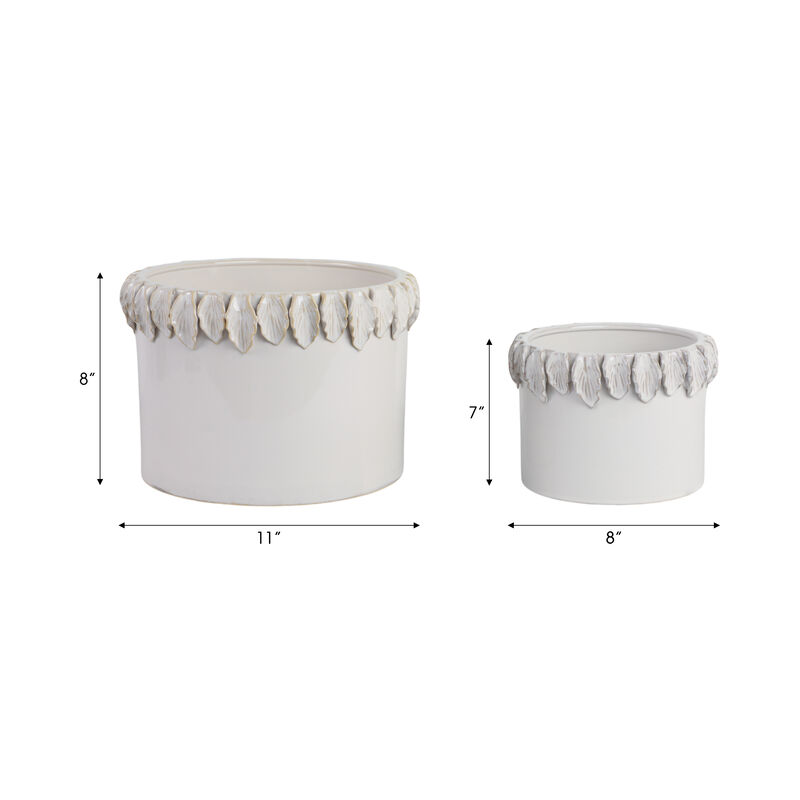 Leaf Applique Planters, White set