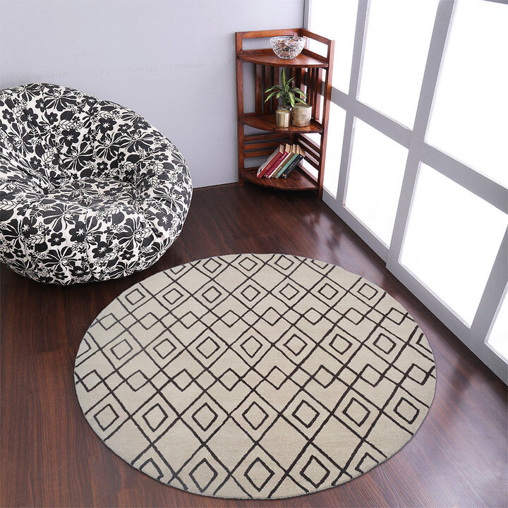 RUGSOTIC CARPETS HAND TUFTED WOOL ECO-FRIENDLY AREA RUGS  - 8'x8', Round Shape, Cream & Brown, Geometric Modern Design, High Pile Thick Handmade Area Rugs for Living Room, Bed Room (K04510)