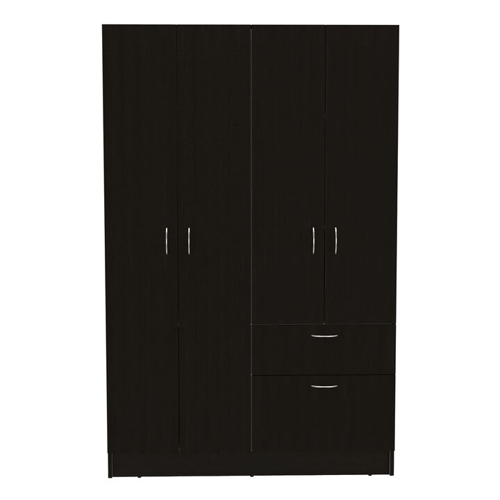 DEPOT E-SHOP Itaca Armoire, Double Door Cabinet, One Drawer, Five Interior Shelves, Rod, Black / White