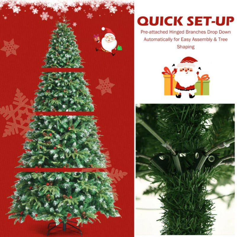 Hivvago Pre-Lit Snowy Christmas Hinged Tree with Flash Modes and Multi-Color Lights