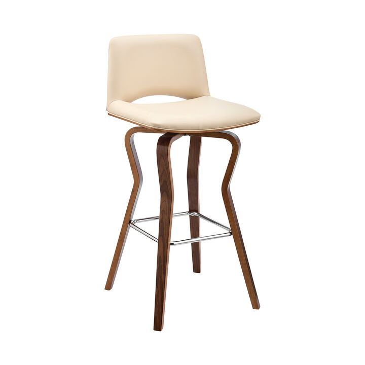Gerty  Swivel Grey Faux Leather and Black Wood Bar Stool