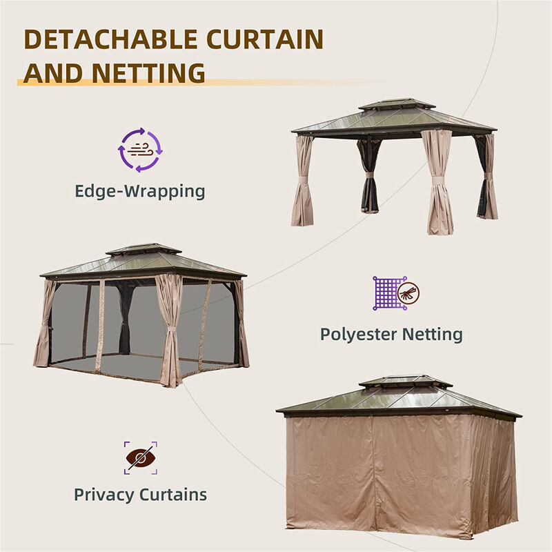 Outdoor Hardtop Gazebo with Curtains and Net