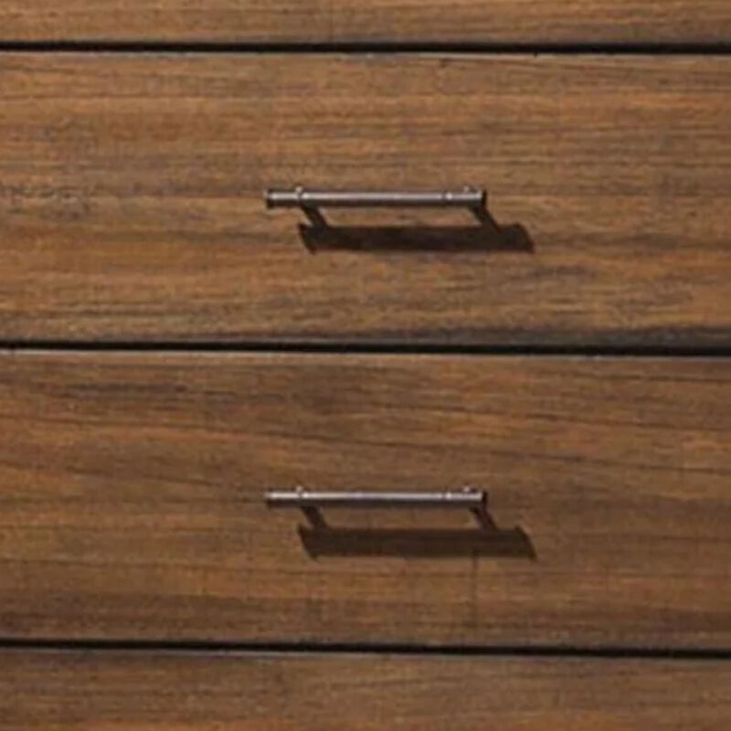 Tiva 48 Inch Tall 5 Drawer Dresser, Metal Handles, Distressed Oak Brown - Benzara