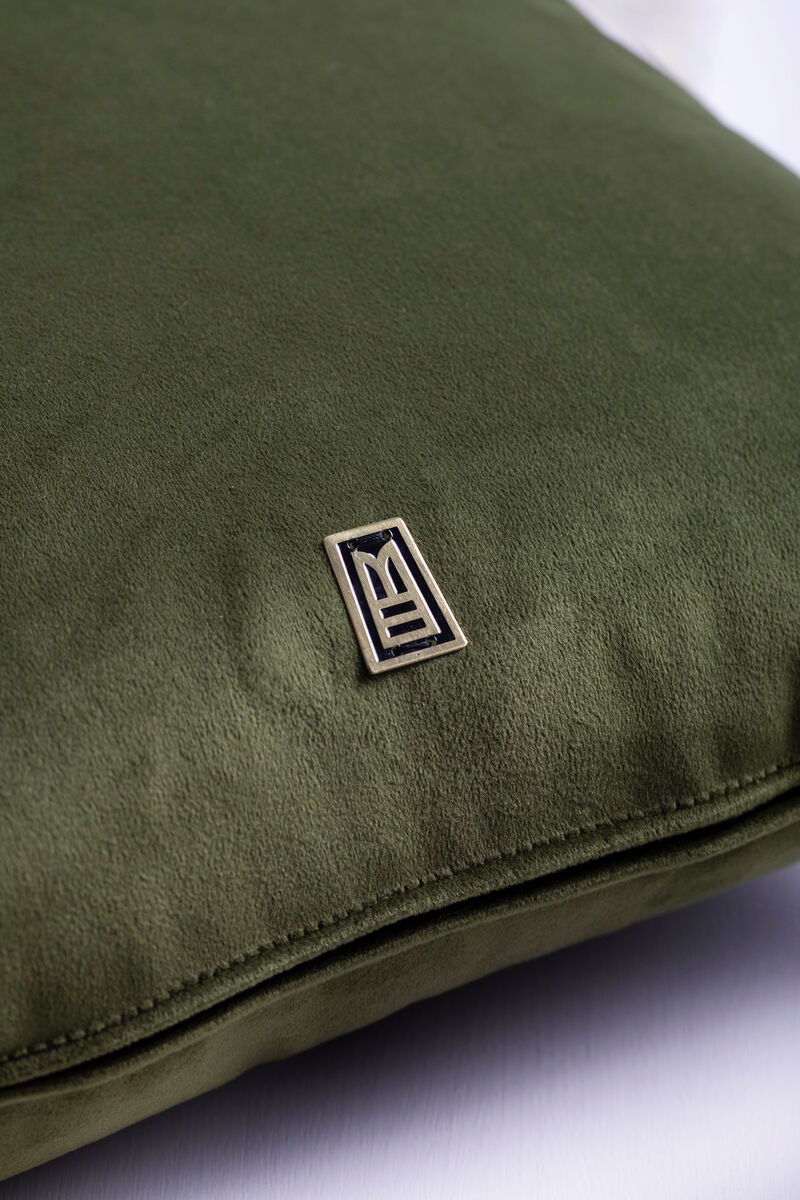 LLAMA Hand Embroidered Decorative Pillows in Olive Green Velvet by ANDEAN, Set of 2, In Stock