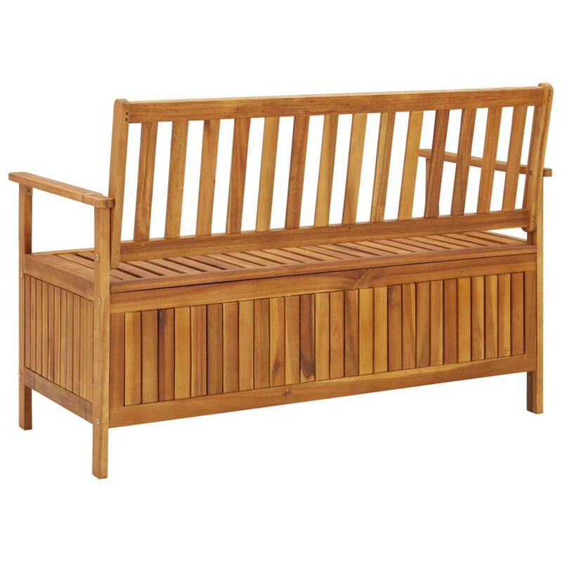 Outdoor Storage Bench, Slatted, 47 Inch Natural Brown Acacia Wood - Benzara
