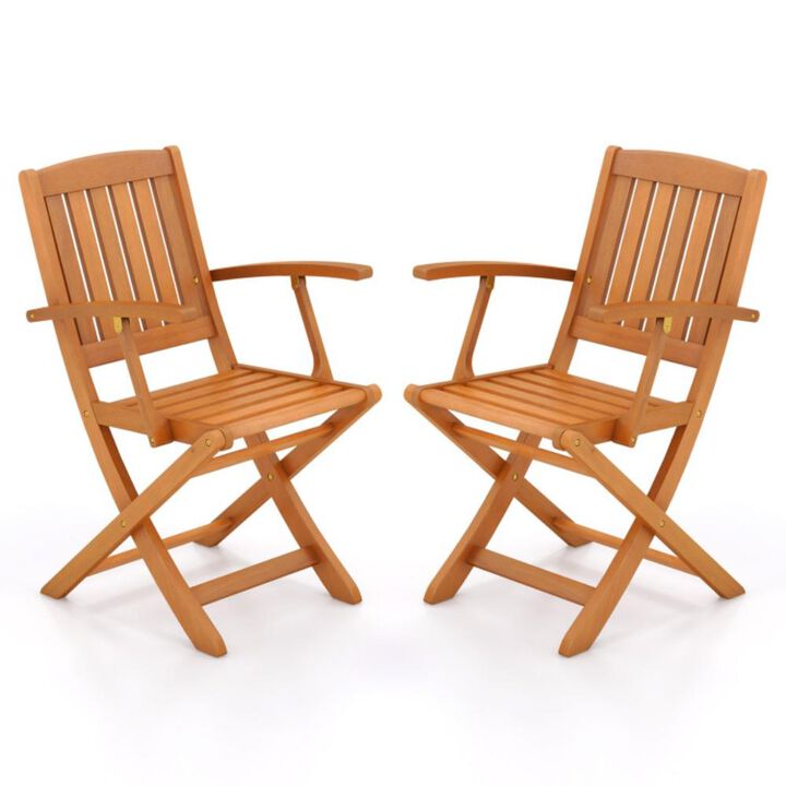 Hivvago Patio Wood Folding Chair Set of 2 with Armrests and Slatted Seat