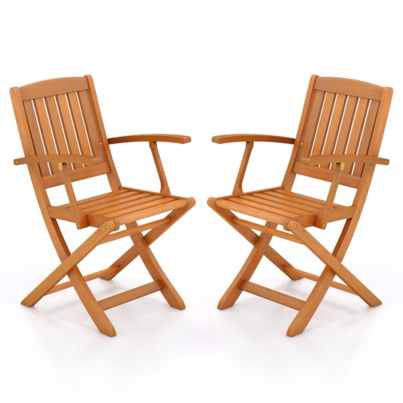 Hivvago Patio Wood Folding Chair Set of 2 with Armrests and Slatted Seat