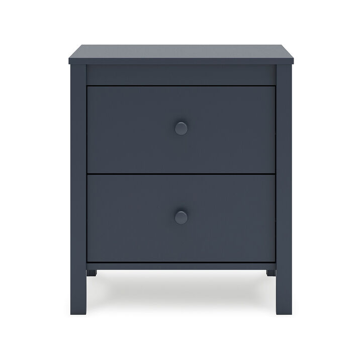 Cian Nightstand, 2 Drawers, Navy Blue Wood, Knob Handles, 24 Inch - Benzara